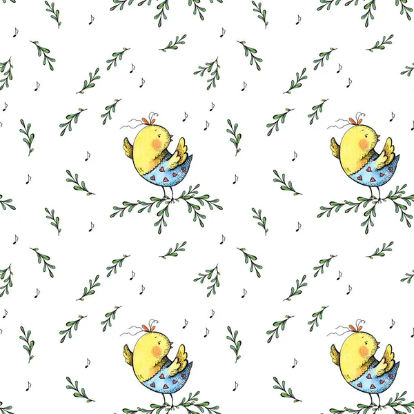 Grafisch Patroon Met Kleurrijke Vogels — Stockfoto