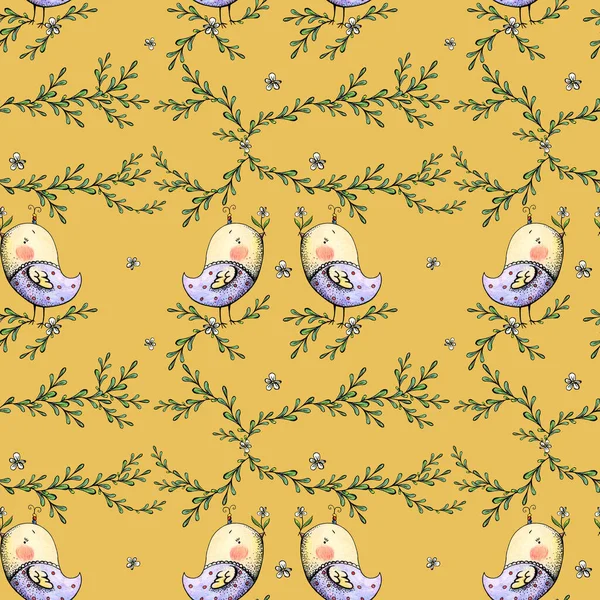 Grafisch Patroon Met Kleurrijke Vogels — Stockfoto