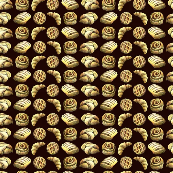 Grafický Vzor Lahodnými Croissanty — Stock fotografie