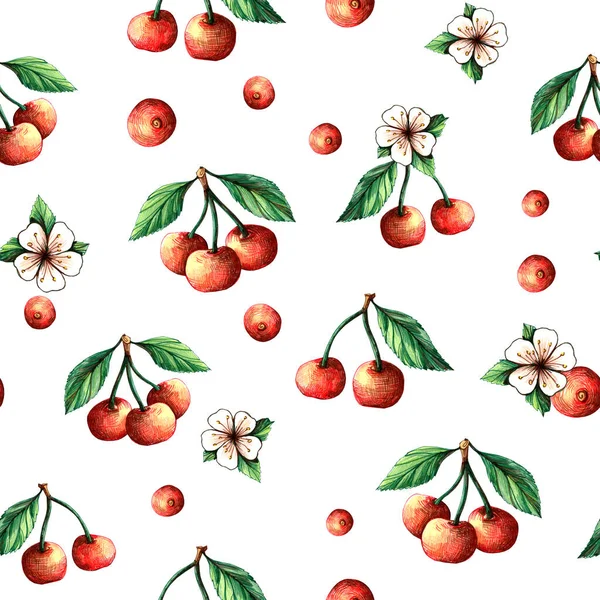 Cseresznye Bogyós Grafikai Minta — Stock Fotó