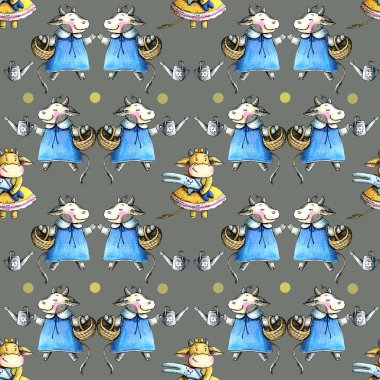 İneklerle el çizimi desen