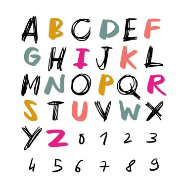 Vektör şirin fırça elle çizilmiş alfabe harfler