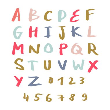 Vektör şirin fırça elle çizilmiş alfabe harfler