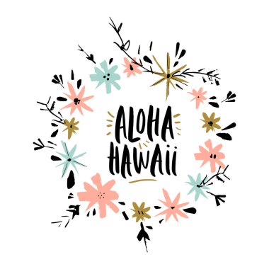 Aloha fırça boya kartpostal ve poster, vektör çizim