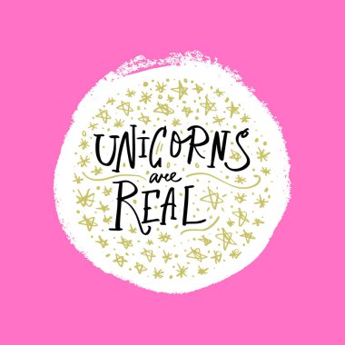 Tek boynuzlu at gerçektir. Yazı poster ve kartpostal. Vektör çizim