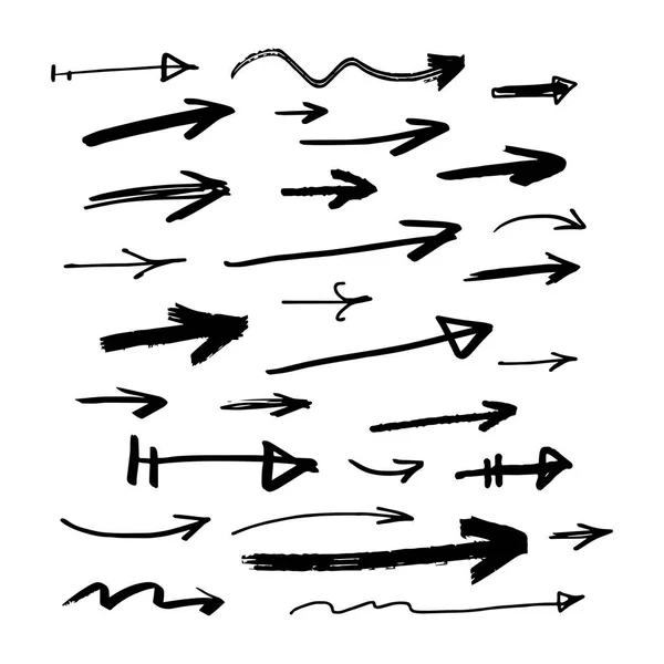 Vector Simple Mano Diferente Dibujado Conjunto Flechas Cepillo — Archivo Imágenes Vectoriales