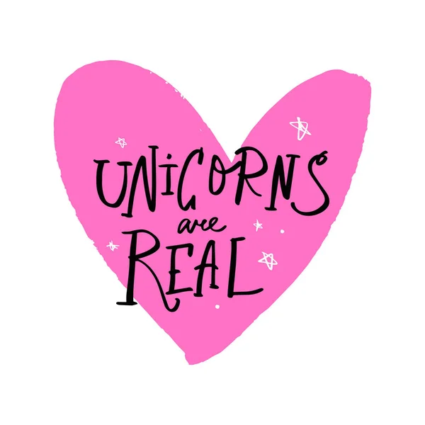 Los Unicornios Son Reales Cartel Con Letras Postal Ilustración Vectorial — Vector de stock
