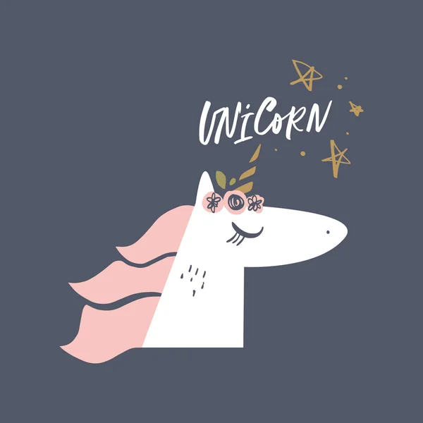 Vector Cartoon Cute Hand Drawn Unicorn Applique Pastel Nursery Illustration — Stock Vector