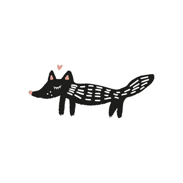 Vektör Şirin Elle Çizilmiş Doodle Siyah Tilki Skandinav Tarzı Çocuklar — Stok Vektör