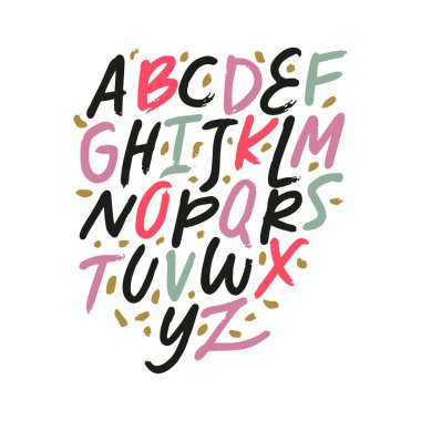 İngilizce vektör çocuk alfabesi. Yazı, izole mektuplar