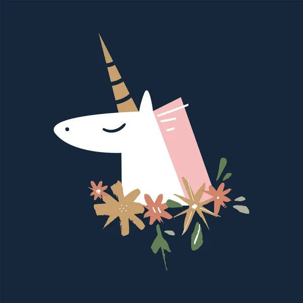 Vector drăguț unicorn cap ilustrare, carte și design tricou — Vector de stoc