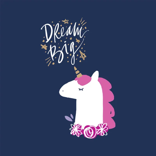 Vector lindo unicornio ilustración, tarjeta y camiseta de diseño — Vector de stock