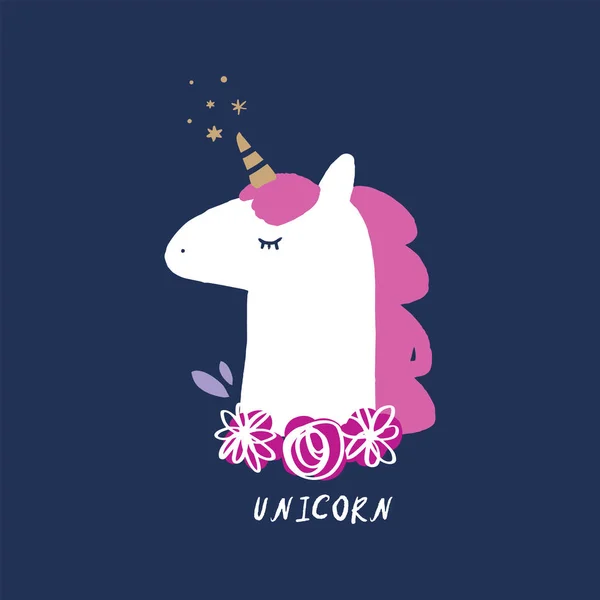 Vector lindo unicornio ilustración, tarjeta y camiseta de diseño — Vector de stock