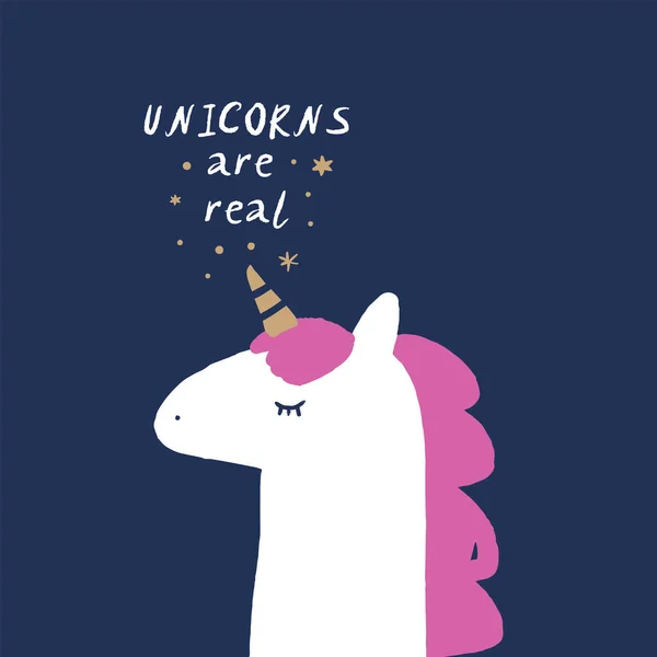 Vektor cute unicorn head illustration, card dan desain t-shirt - Stok Vektor
