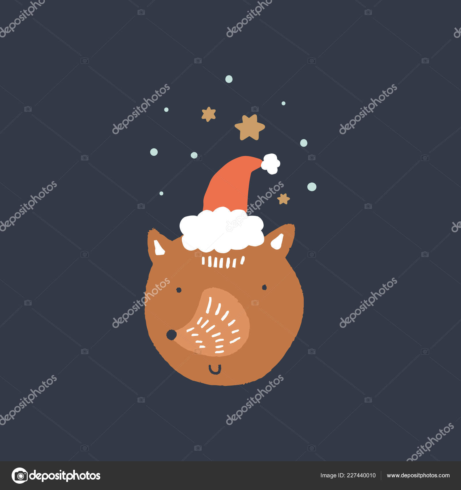 Feliz Navidad Vector Lindo Invierno Fox Cara Sombrero Santa