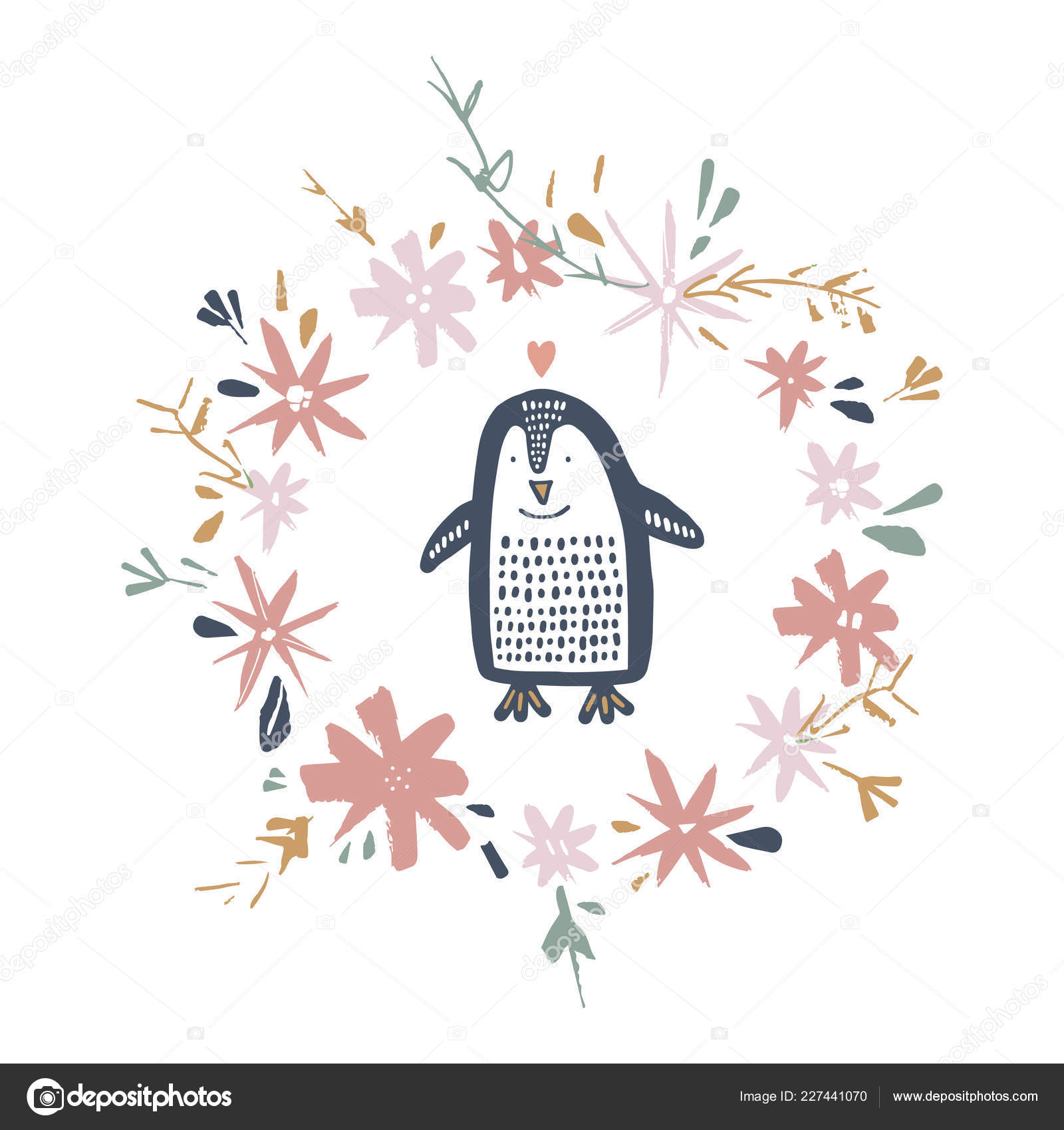 Cute Nursery Hand Drawn Little Penguin Baby Shower Animal