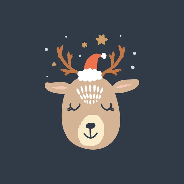 Feliz Navidad Vector Lindo Ciervo Polar Invierno Santa Con Texto — Vector de stock