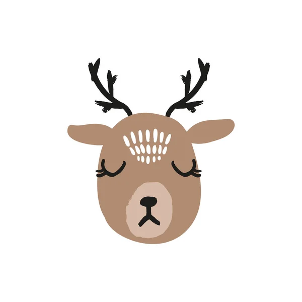 Vector Cute Deer Girl Face Scandinavian Style Nursery Holiday Illustration — Stock Vector