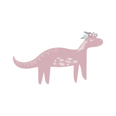 Vektör şirin bebek dinozor sanat. Kreş illüstrasyon. O-ebilmek var kullanılmış duvar sanatı, tebrik kartı, poster, Çocuk Giyim ve daha fazlası için