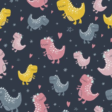 Vektör şirin bebek dinozor modeli. Kreş illüstrasyon. O-ebilmek var kullanılmış duvar sanatı, tebrik kartı, sarma, Çocuk Giyim ve daha fazlası için