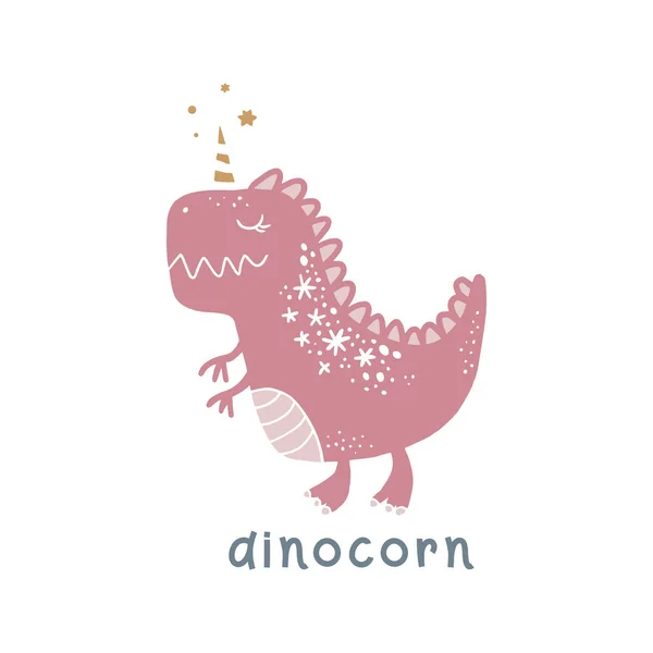 Cute Baby Dinozaur Wektorowymi Dino Jednorożca Dinocorn Ilustracja Przedszkola Może — Wektor stockowy