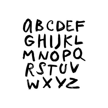 Elle çizilmiş şirin yazı seti. ABC, beyaz arka plan üzerinde vektör illüstrasyon izole alfabesi