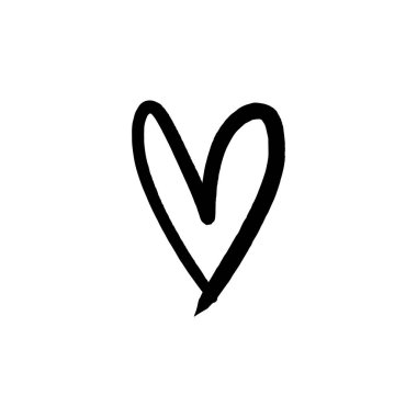 Elle çizilmiş kalp. Fırça, mürekkep. Dekor öğesi. Sevgililer günü kartı, model öğe ve aşk sembolü. Vektör çizim