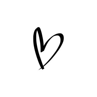 Elle çizilmiş kalp. Fırça, mürekkep. Dekor öğesi. Sevgililer günü kartı, model öğe ve aşk sembolü. Vektör çizim