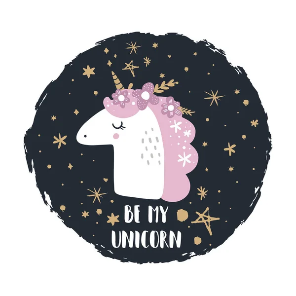 Tangan Yang Lucu Menggambar Seni Unicorn Warna Pastel Baik Untuk - Stok Vektor