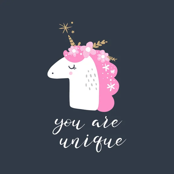 Lindo Arte Dibujado Mano Cara Unicornio Colores Pastel Bueno Para — Vector de stock