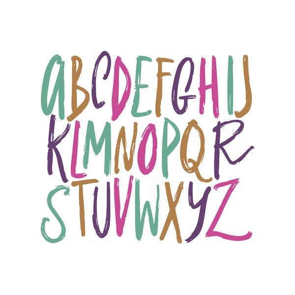 Farbenfrohes Handgezeichnetes Niedliches Schriftset Abc Alphabet Auf Weißem Hintergrund Isoliert — Stockvektor