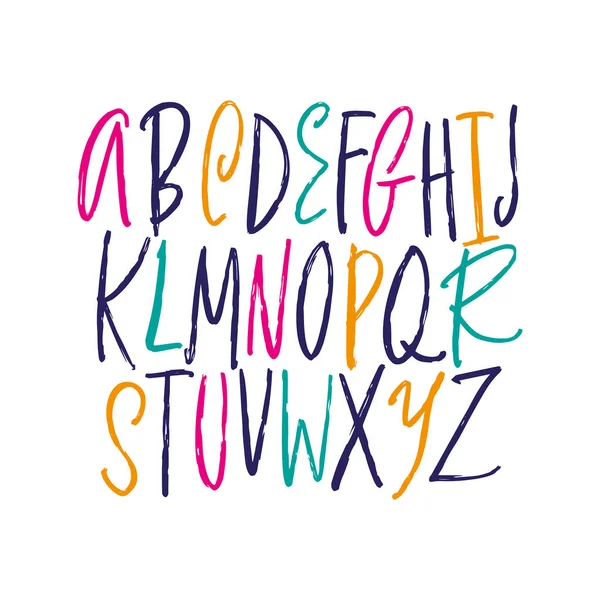 Kleurrijke Hand Getrokken Schattig Lettertypeset Abc Alfabet Geïsoleerd Een Witte — Stockvector