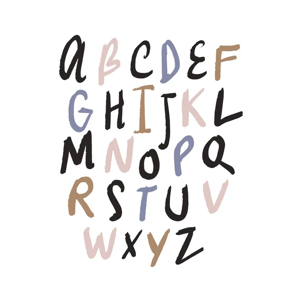 Farbenfrohes Handgezeichnetes Niedliches Schriftset Abc Alphabet Auf Weißem Hintergrund Isoliert — Stockvektor