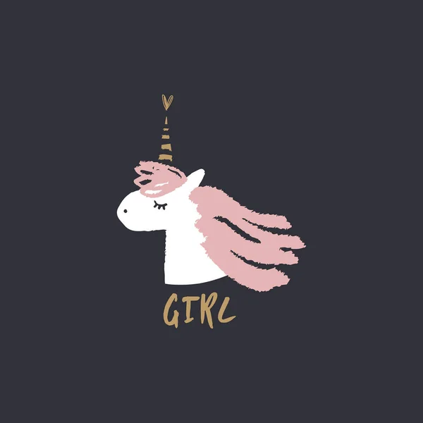 Cute Hand Drawn Unicorn Art Pastel Colors Good Girl Print — ストックベクタ
