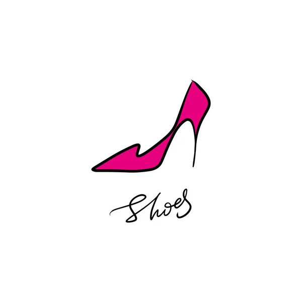 Hand Drawn Beautiful Leather Woman Shoe High Heel Fashion Illustration — ストックベクタ