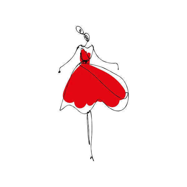 Taniec Dziewczyna Moda Model Ręcznie Rysowane Szkic Atrament Stylizowane Sylwetka — Wektor stockowy