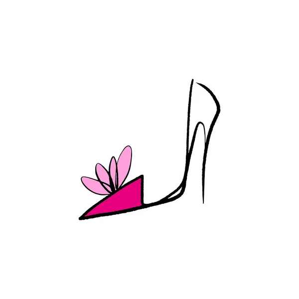 Hand Drawn Beautiful Leather Woman Shoe High Heel Fashion Illustration — Stok Vektör