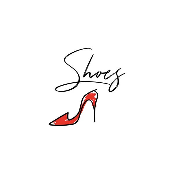 Güzel Kırmızı Deri Kadın Ayakkabı Yüksek Topuk Ile Çekilmiş Moda — Stok Vektör