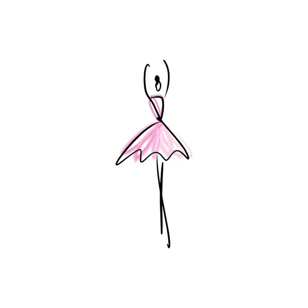 Vector Line Silhouette Elegant Ballerina Pink Watercolor Element Dancer Icon — Stockvector
