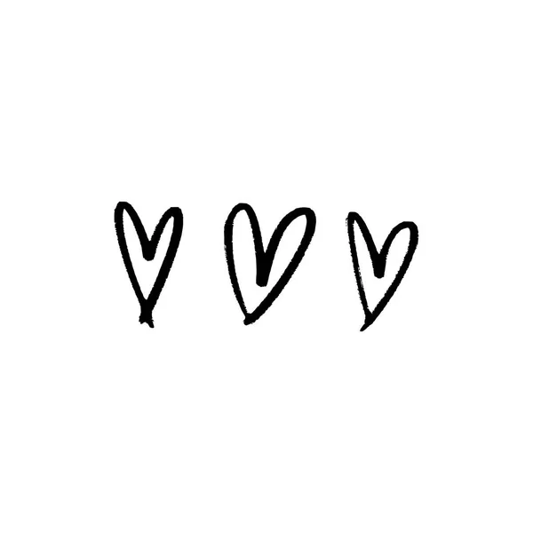 Elle Çizilmiş Kalpler Fırça Mürekkep Dekor Öğeleri Sevgililer Günü Kartı — Stok Vektör