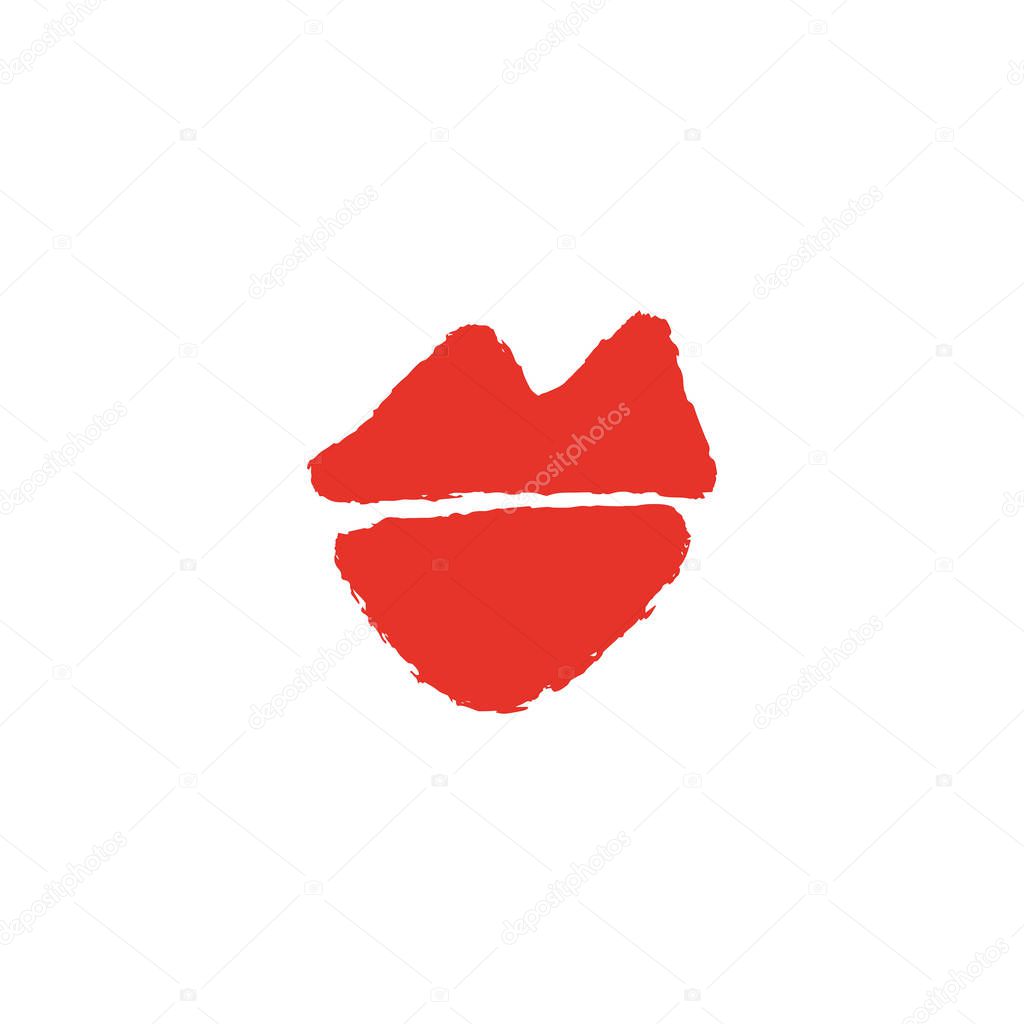 Vector hand drawn red lips symbol, logo element template. Simple minimal lines style