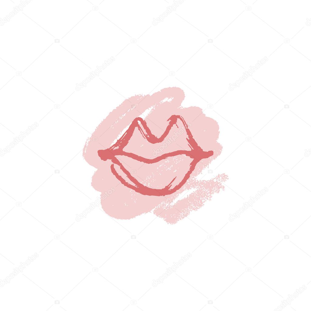 Abstract hand drawn lips, brush lines, fashion symbol. Logo element, label, print for clothes and other, element for design