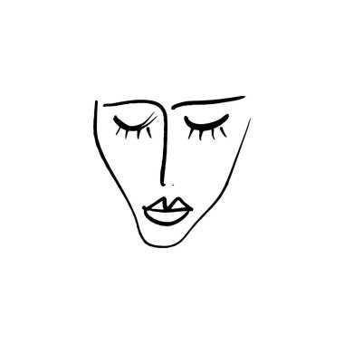 Line art glamour woman face portrait. Print for clothes, textile and other. Vector illustration