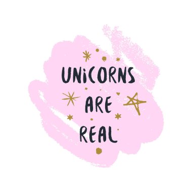 Vektör el teklif, yazılı ifade yazı. Tek boynuzlu at gerçek metin olur. Poster, kartpostal, t-shirt için şık yazıt. Vektör çizim