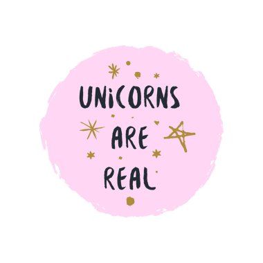 Vektör el teklif, yazılı ifade yazı. Tek boynuzlu at gerçek metin olur. Poster, kartpostal, t-shirt için şık yazıt. Vektör çizim