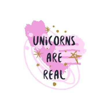 Vektör el teklif, yazılı ifade yazı. Tek boynuzlu at gerçek metin olur. Poster, kartpostal, t-shirt için şık yazıt. Vektör çizim