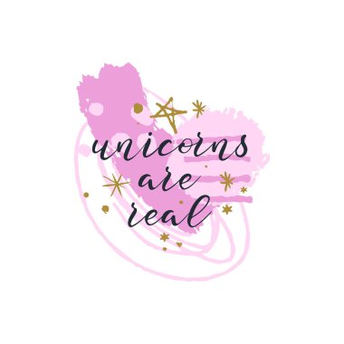 Vektör el teklif, yazılı ifade yazı. Tek boynuzlu at gerçek metin olur. Poster, kartpostal, t-shirt için şık yazıt. Vektör çizim