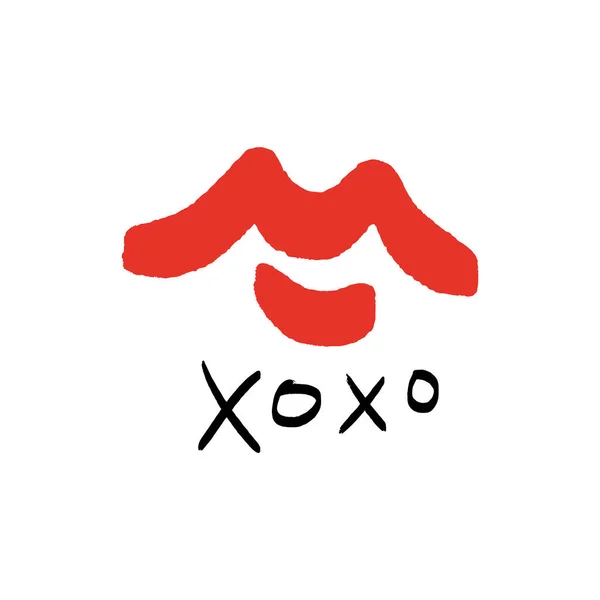 Hand Drawn Red Lipstick Kiss Symbol Hugs Kisses Text Vector — 스톡 벡터