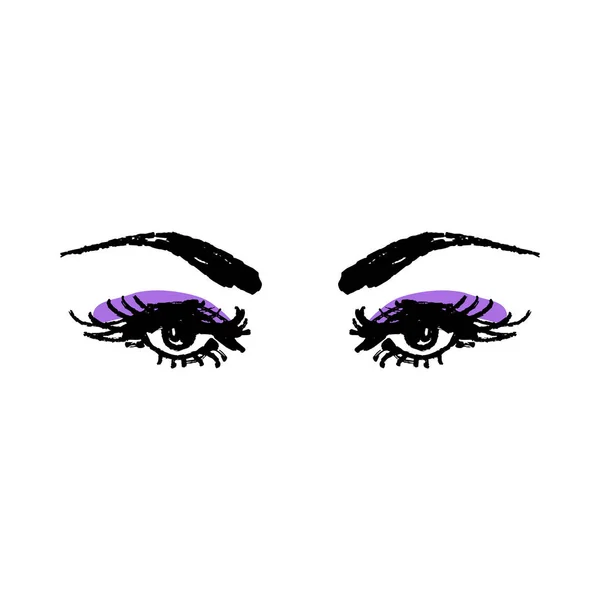 Gözleri Kirpik Logosu Stilize Elle Çizilmiş Sanat Soyut Siyah Beyaz — Stok Vektör