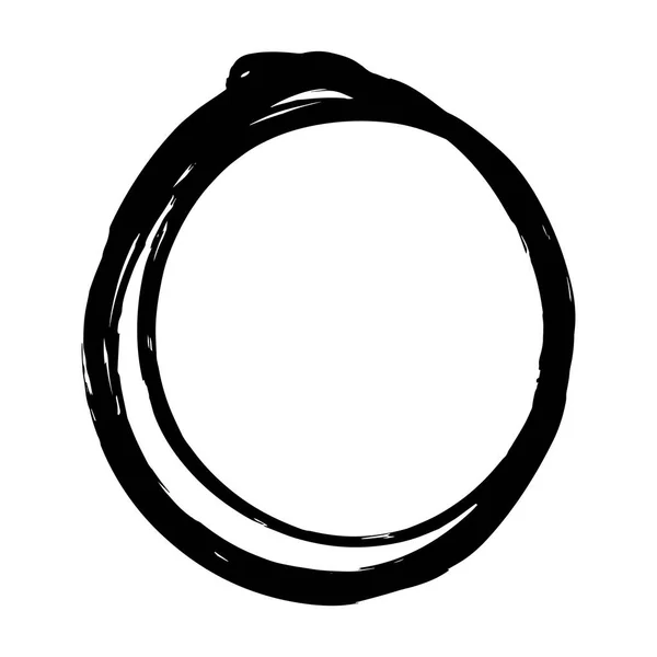 Black Ink Brush Stroke Isolated White Background Grunge Circle Stain — Stock Vector